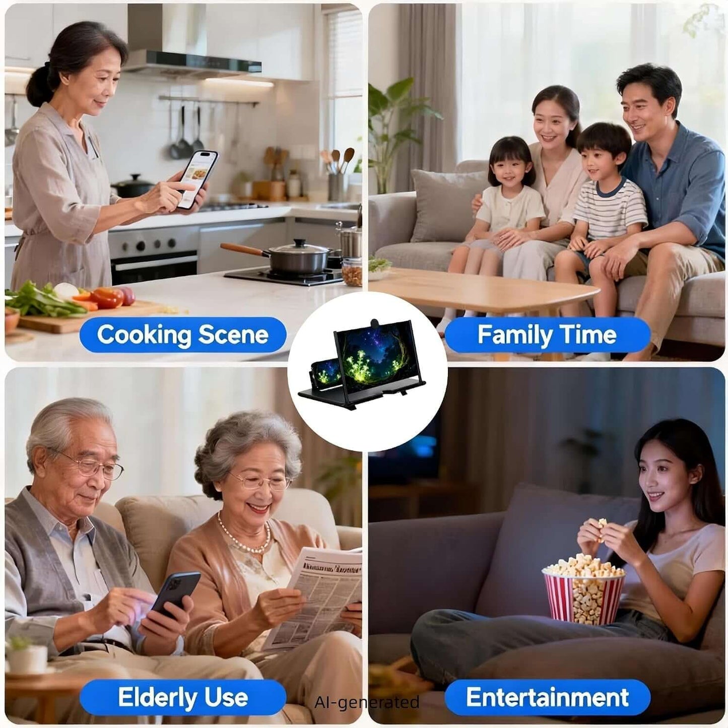 16-inch phone screen magnifier displaying vibrant forest scene with glowing plants, enhancing mobile videos and browsing.