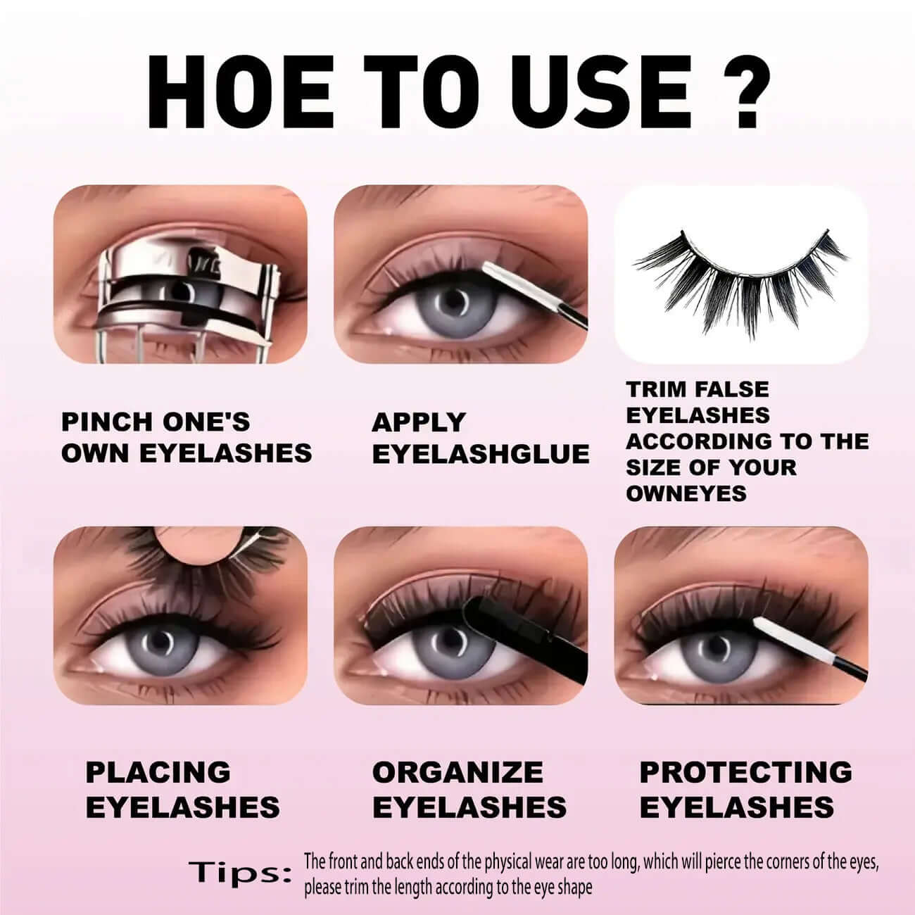 How to use manga style cat eye false eyelashes: steps to apply and care for lashes.