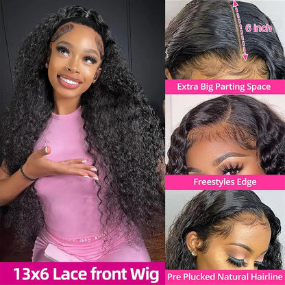 [28" = $117] 13X6 Deep Wave Lace Front Wig Human Hair 180 Density Wet and Wavy 13X4 Lace Frontal Wig Brazilian Burmese Curly Human Hair Wigs Pre Plucked Deep Curly 6X4 Glueless Wig 100% Virgin Human Hair Wigs Bling Hair Long Versatility Slight Shedding