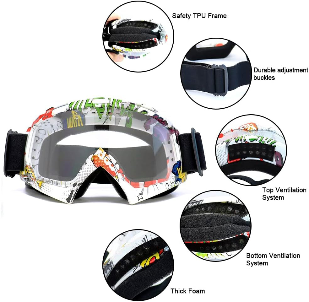 Motocross Dirt Bike Motorcycle Goggles for Youth and Adult | UV400 Windproof Dustproof,Offroad ATV MX General Riding Goggles,With Adjustable Strap