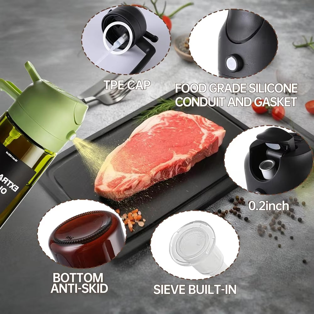 470 ML Oil Sprayer for Cooking,2-In-1 Olive Oil Dispenser and Oil Spray Bottle,Oil Spray with Stickers, Thick Glass Spray Bottle