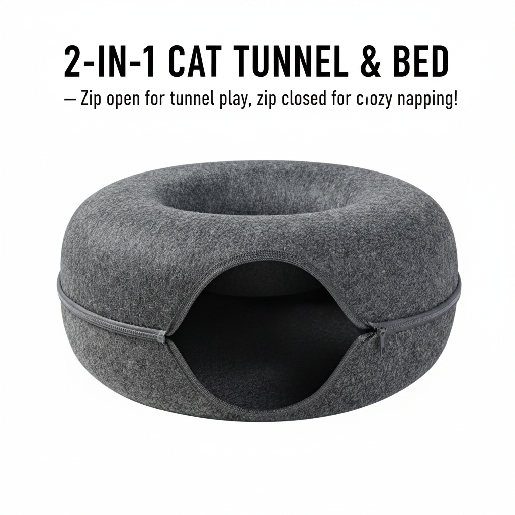 Donut Cat Tunnel Bed Pets House Natural Felt Pet Cat Cave Interactive Toys rounds