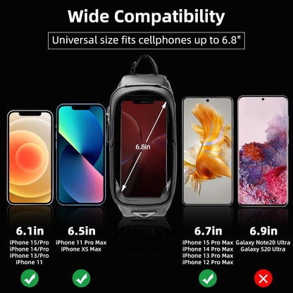 Bike Phone Bag Waterproof Bike Bag Phone Mount EVA Hard Shell Bike Pouch with Rain Cover Compatible with Iphone 14/12/11 Pro XR XS Max Phones below 6.8”