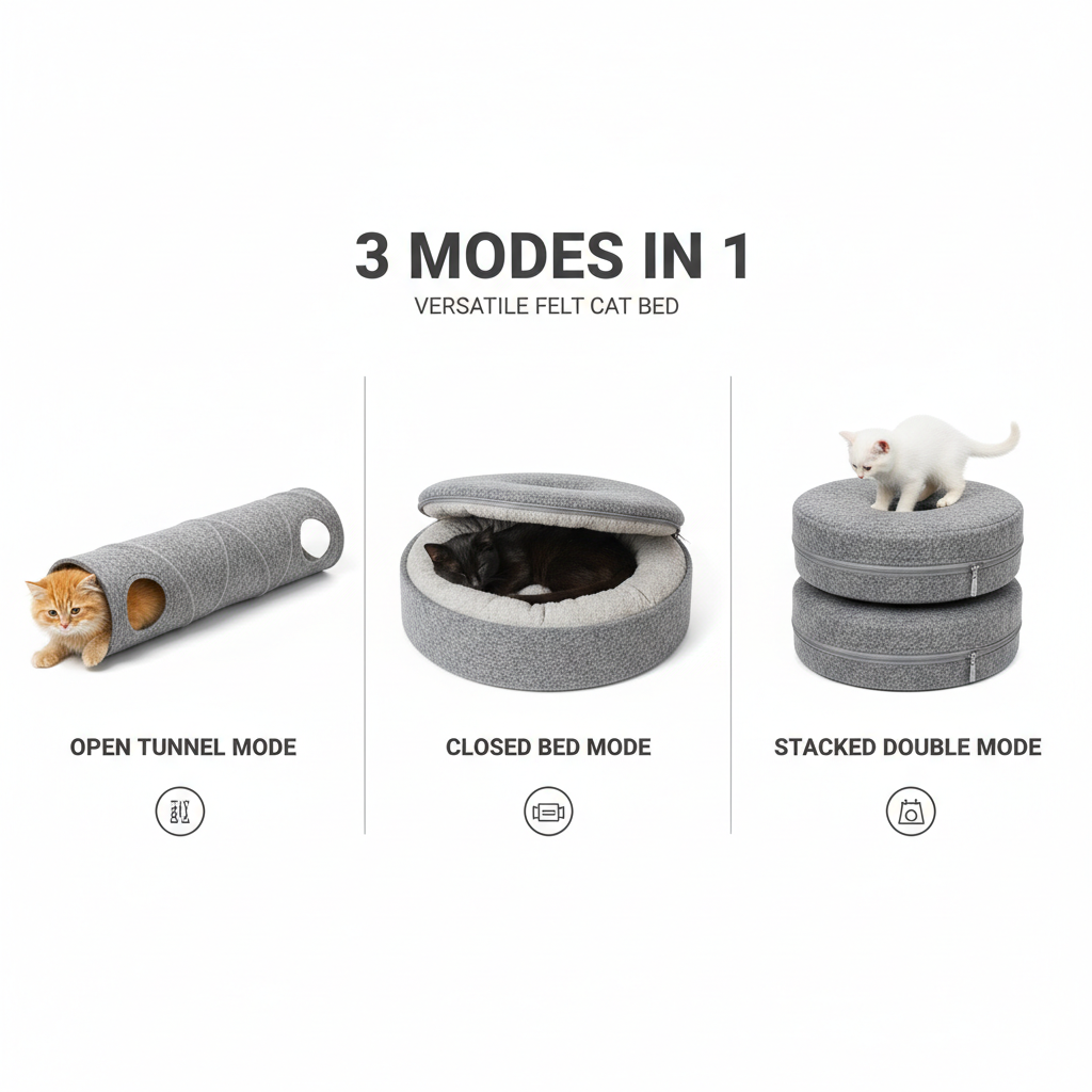 Donut Cat Tunnel Bed Pets House Natural Felt Pet Cat Cave Interactive Toys rounds