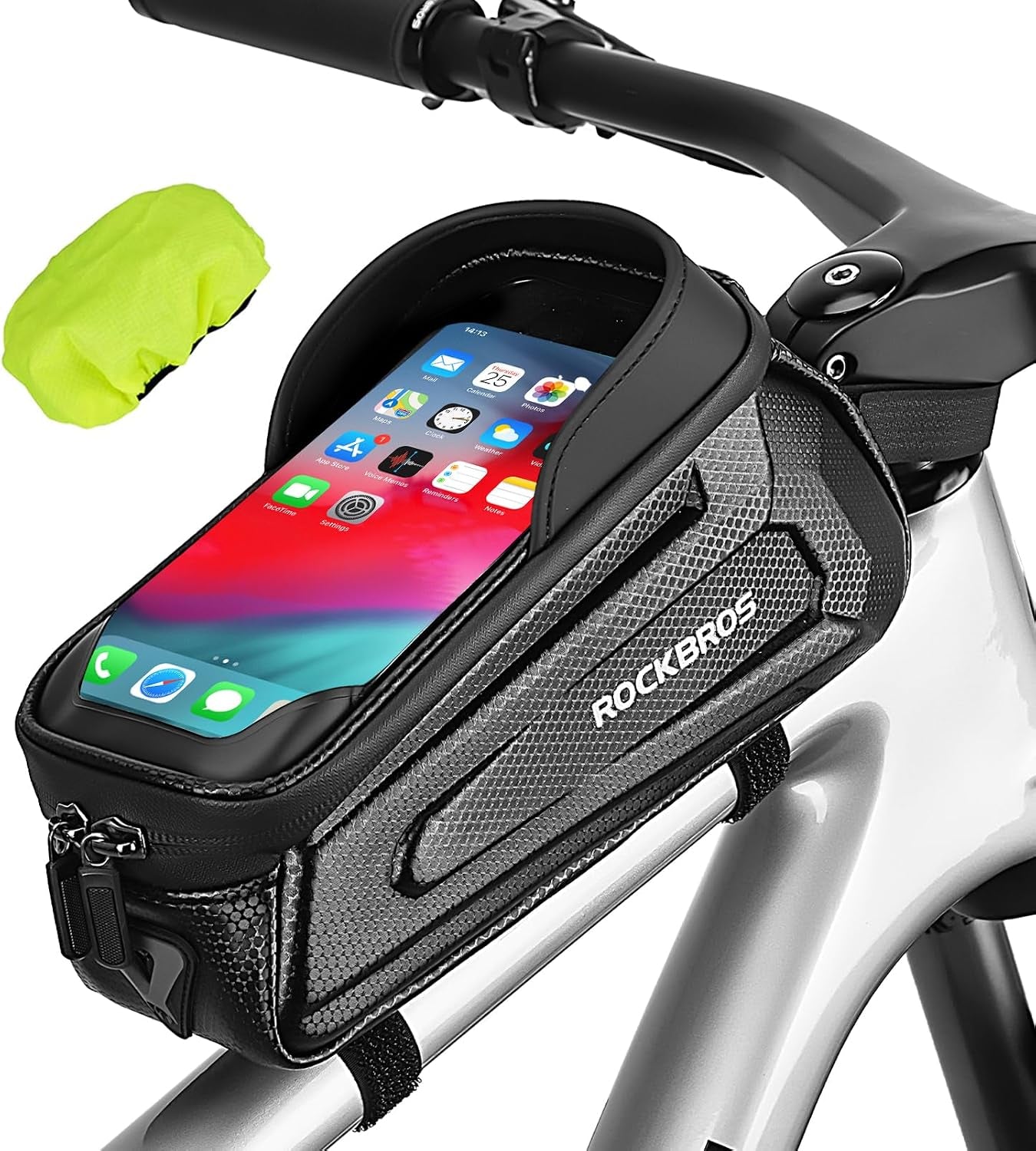 Bike Phone Bag Waterproof Bike Bag Phone Mount EVA Hard Shell Bike Pouch with Rain Cover Compatible with Iphone 14/12/11 Pro XR XS Max Phones below 6.8”