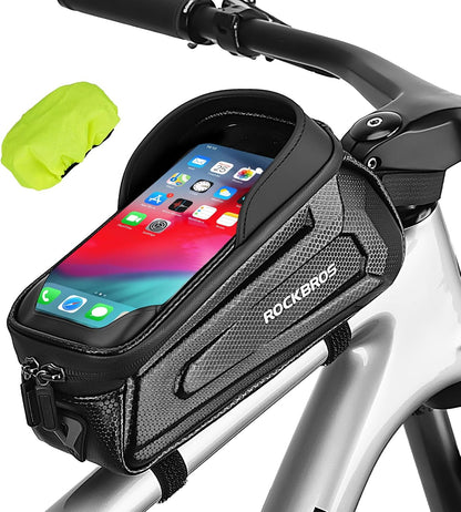 Bike Phone Bag Waterproof Bike Bag Phone Mount EVA Hard Shell Bike Pouch with Rain Cover Compatible with Iphone 14/12/11 Pro XR XS Max Phones below 6.8”
