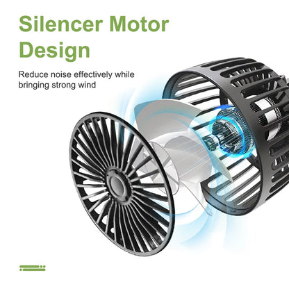 Car Fan 360° 3-Speed Car Seat Back Cooling Fan USB Charge Dual Head Fan Adjustable Rotation Neck Cooler for Car Home Accessories
