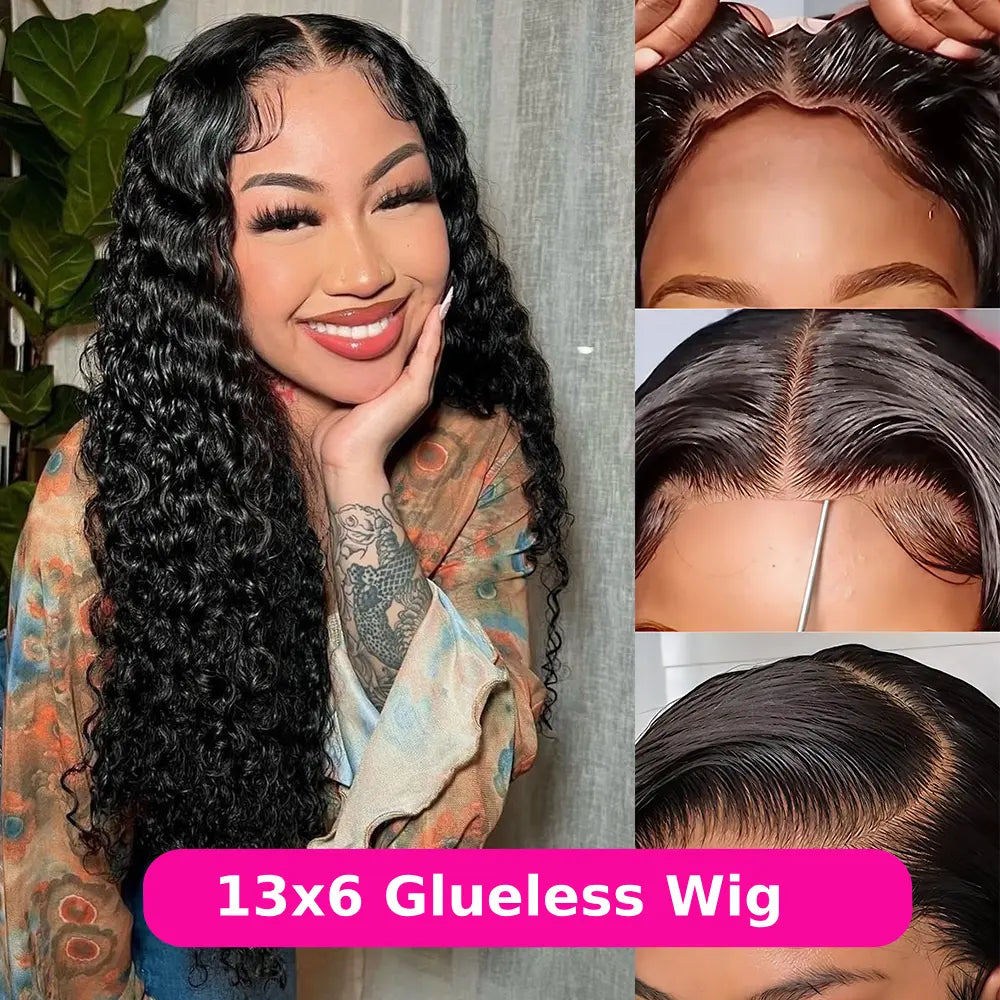 [28" = $117] 13X6 Deep Wave Lace Front Wig Human Hair 180 Density Wet and Wavy 13X4 Lace Frontal Wig Brazilian Burmese Curly Human Hair Wigs Pre Plucked Deep Curly 6X4 Glueless Wig 100% Virgin Human Hair Wigs Bling Hair Long Versatility Slight Shedding