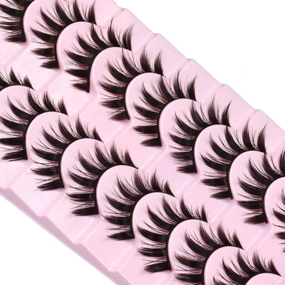 Manga Style Cat Eye Look Volumized False Eyelashes, 10 Pairs Spiky Cluster Lashes, Natural Curl Eye Makeup Strip Lashes, Eyelash Clusters for Women/ Girls Eyelash Extensions for Cosplay & Party, DIY Cluster Lashes