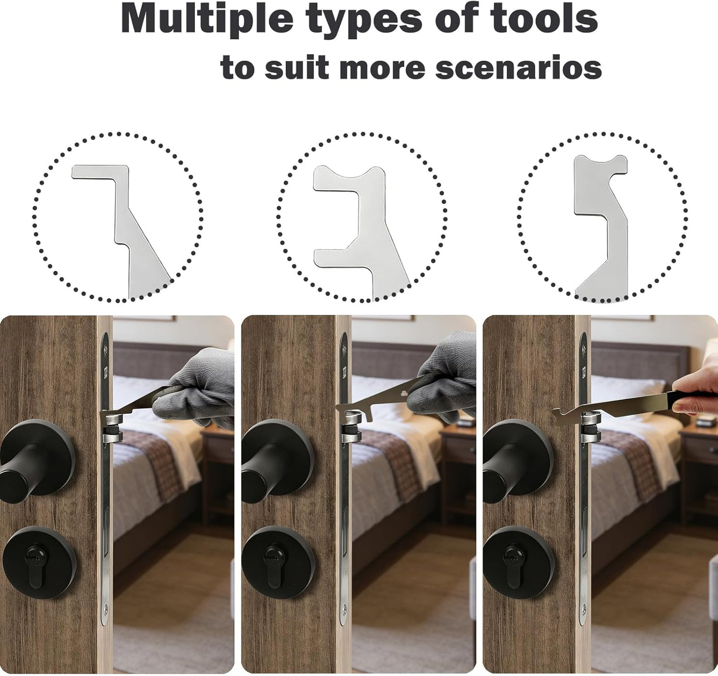 Firefighters' Door Opening Tools Multi-Purpose Kit,3 Pcs Spring Steel Pry Set,Door Lock Opener Tool for First Responders & Firefighter with Protective Gloves