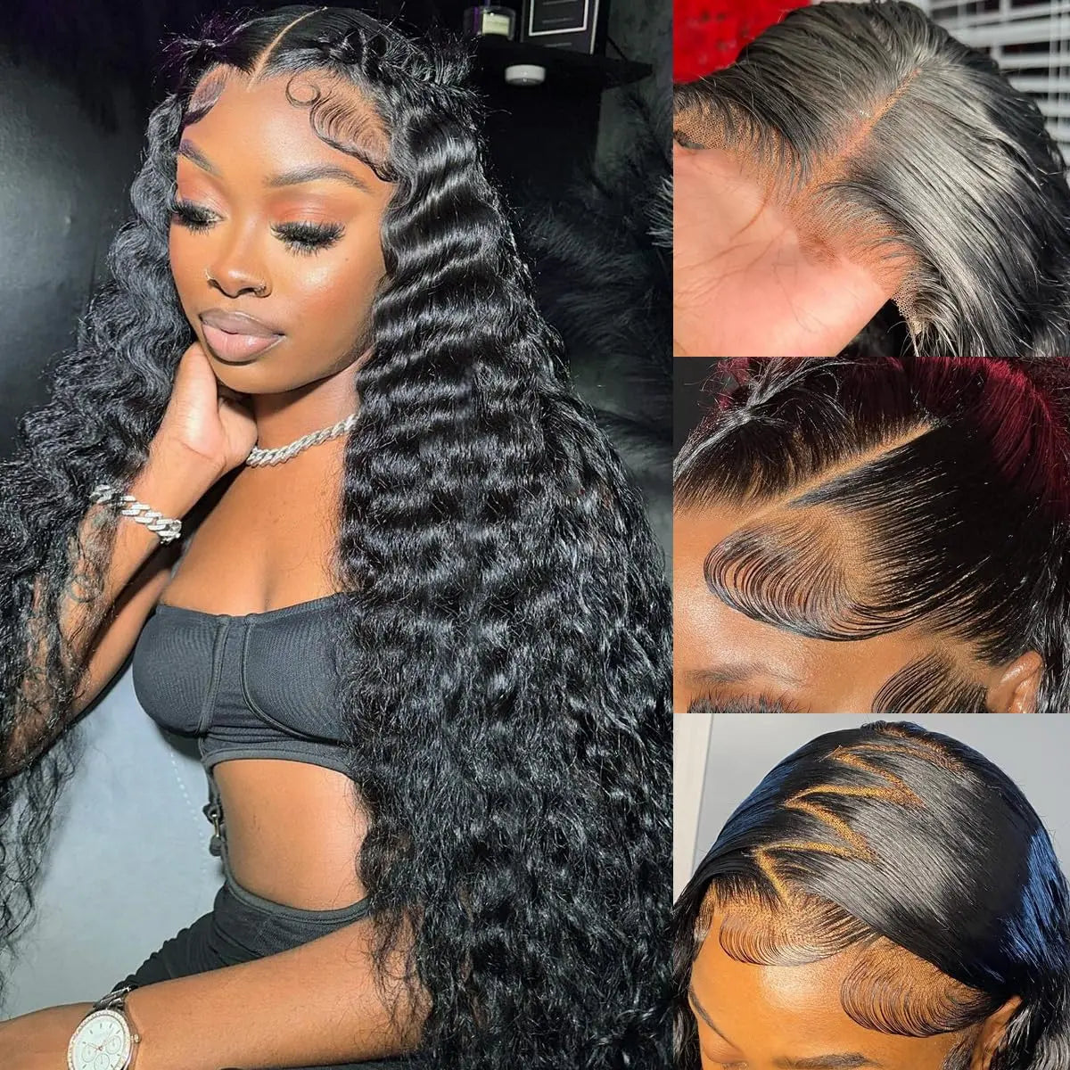 [28" = $117] 13X6 Deep Wave Lace Front Wig Human Hair 180 Density Wet and Wavy 13X4 Lace Frontal Wig Brazilian Burmese Curly Human Hair Wigs Pre Plucked Deep Curly 6X4 Glueless Wig 100% Virgin Human Hair Wigs Bling Hair Long Versatility Slight Shedding