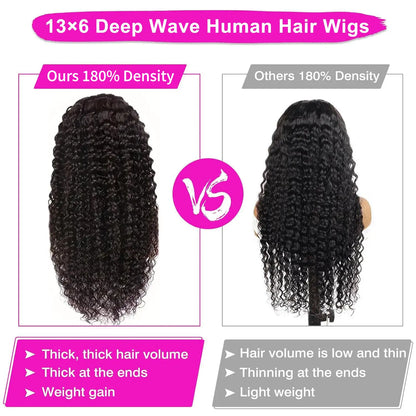 [28" = $117] 13X6 Deep Wave Lace Front Wig Human Hair 180 Density Wet and Wavy 13X4 Lace Frontal Wig Brazilian Burmese Curly Human Hair Wigs Pre Plucked Deep Curly 6X4 Glueless Wig 100% Virgin Human Hair Wigs Bling Hair Long Versatility Slight Shedding