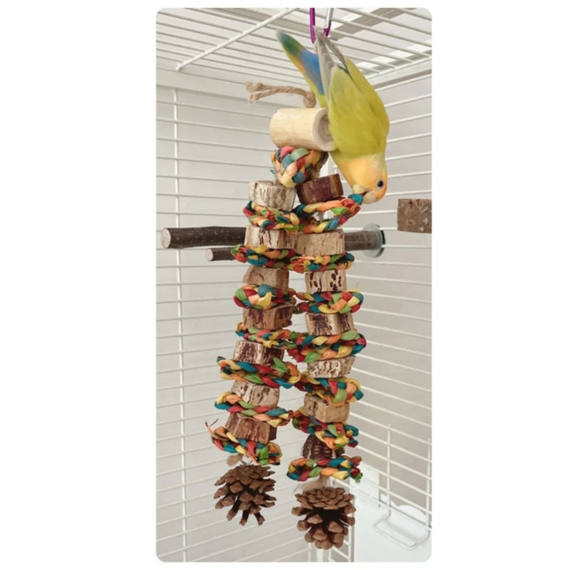 Large Bird Toy Birdcage Hangingtoy Naturalpinecone Block Parrot Chewing Toy Climbing Swing Toy for Lovebirds Cockatoos
