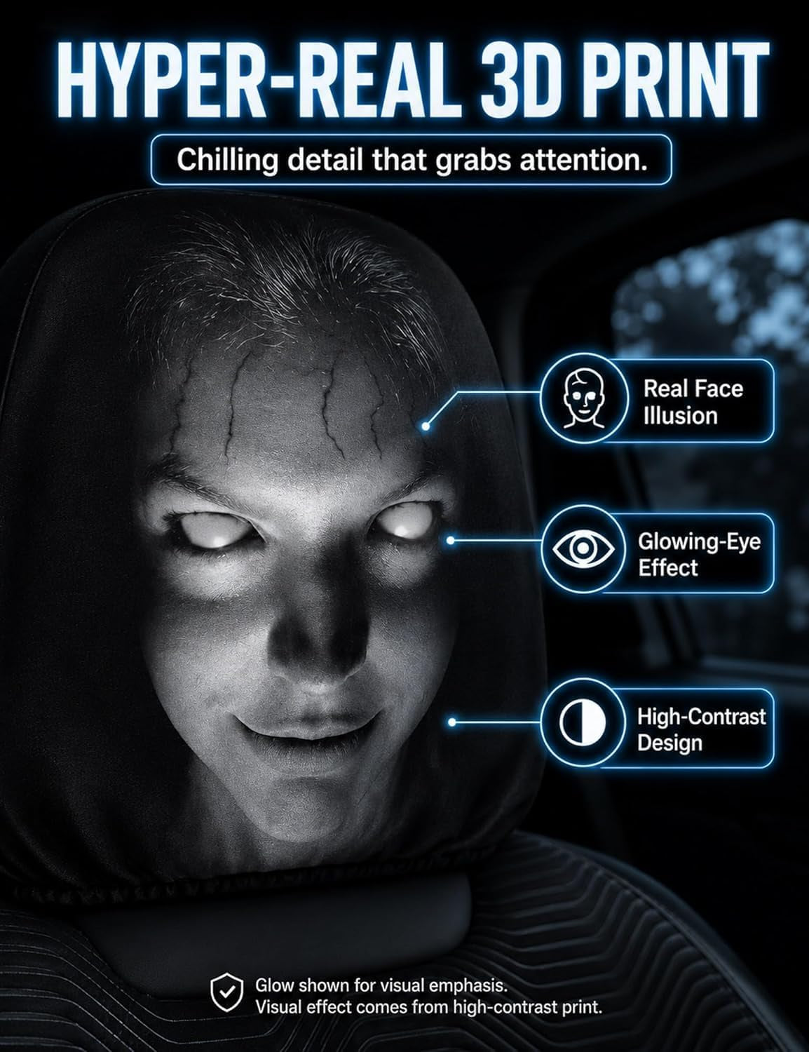 2PCS Ghost Face Headrest Covers, Scary Face Printing Auto Seat Universal Elastic Models Headrest Protector (A)