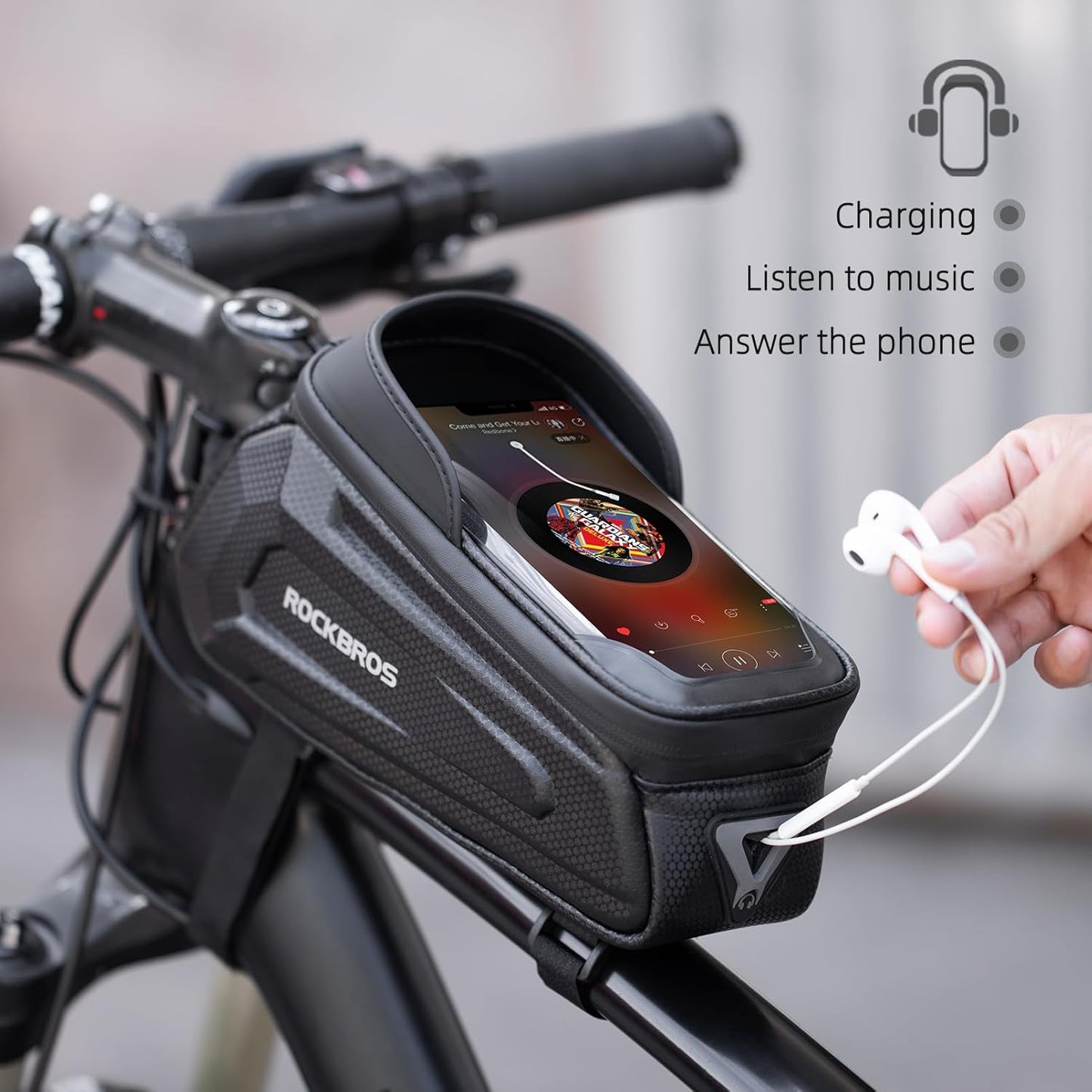 Bike Phone Bag Waterproof Bike Bag Phone Mount EVA Hard Shell Bike Pouch with Rain Cover Compatible with Iphone 14/12/11 Pro XR XS Max Phones below 6.8”