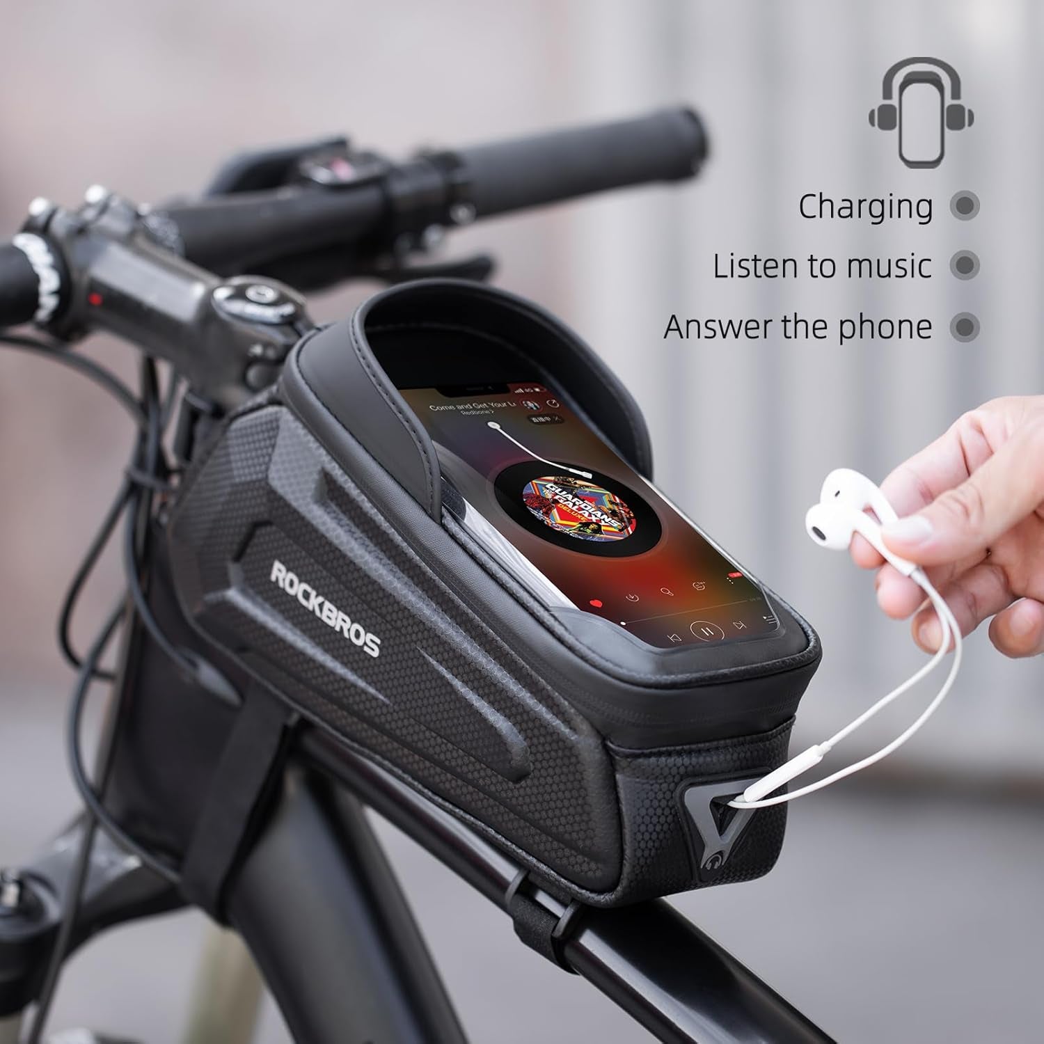 Bike Phone Bag Waterproof Bike Bag Phone Mount EVA Hard Shell Bike Pouch with Rain Cover Compatible with Iphone 14/12/11 Pro XR XS Max Phones below 6.8”