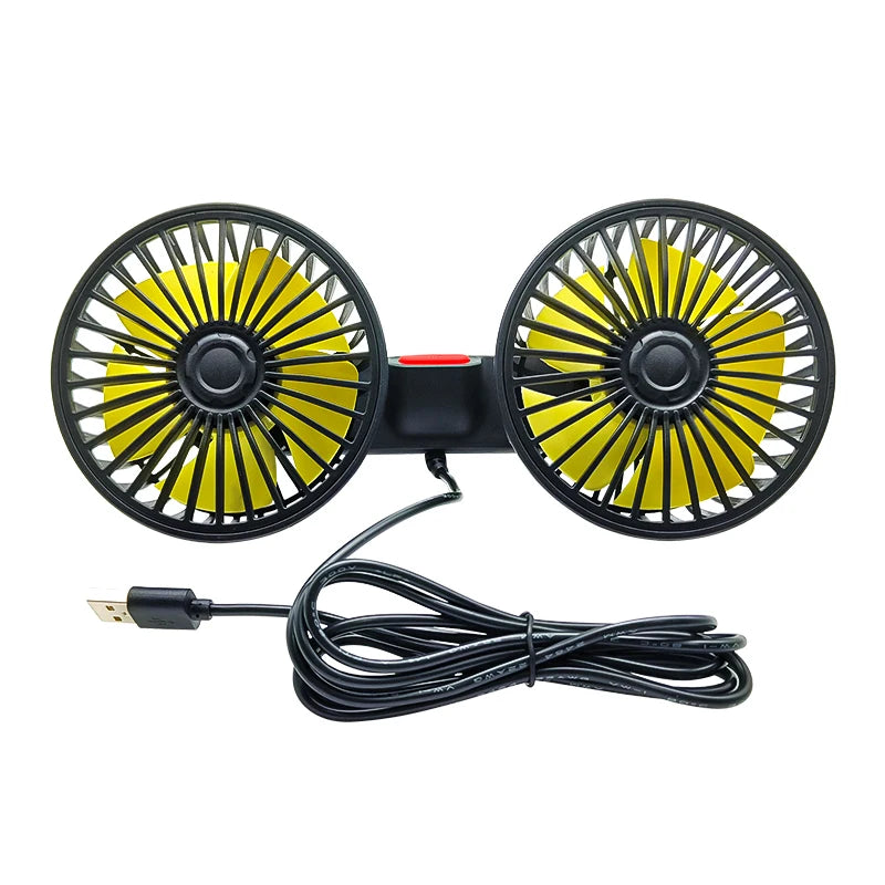 Car Fan 360° 3-Speed Car Seat Back Cooling Fan USB Charge Dual Head Fan Adjustable Rotation Neck Cooler for Car Home Accessories
