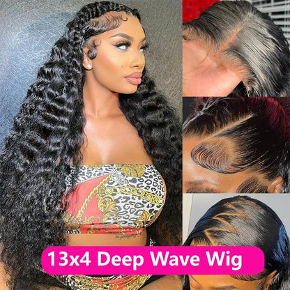 [28" = $117] 13X6 Deep Wave Lace Front Wig Human Hair 180 Density Wet and Wavy 13X4 Lace Frontal Wig Brazilian Burmese Curly Human Hair Wigs Pre Plucked Deep Curly 6X4 Glueless Wig 100% Virgin Human Hair Wigs Bling Hair Long Versatility Slight Shedding
