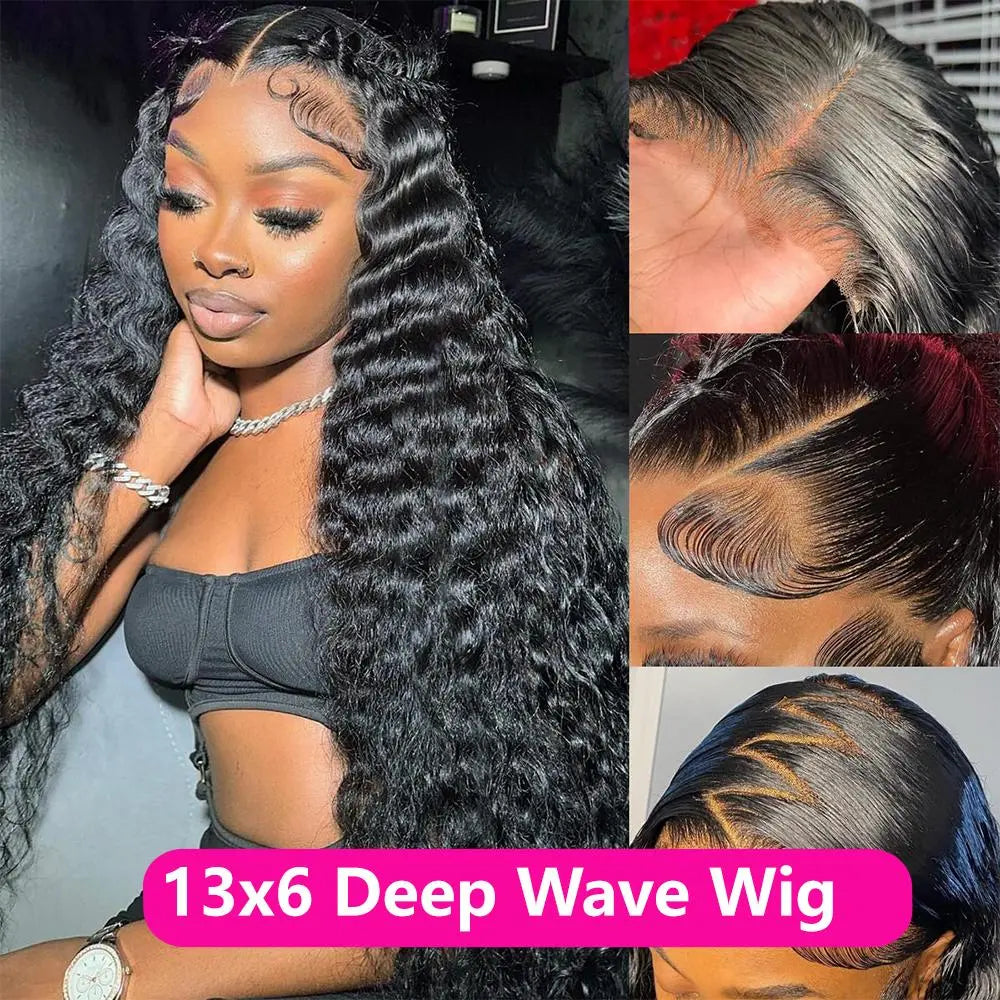 [28" = $117] 13X6 Deep Wave Lace Front Wig Human Hair 180 Density Wet and Wavy 13X4 Lace Frontal Wig Brazilian Burmese Curly Human Hair Wigs Pre Plucked Deep Curly 6X4 Glueless Wig 100% Virgin Human Hair Wigs Bling Hair Long Versatility Slight Shedding