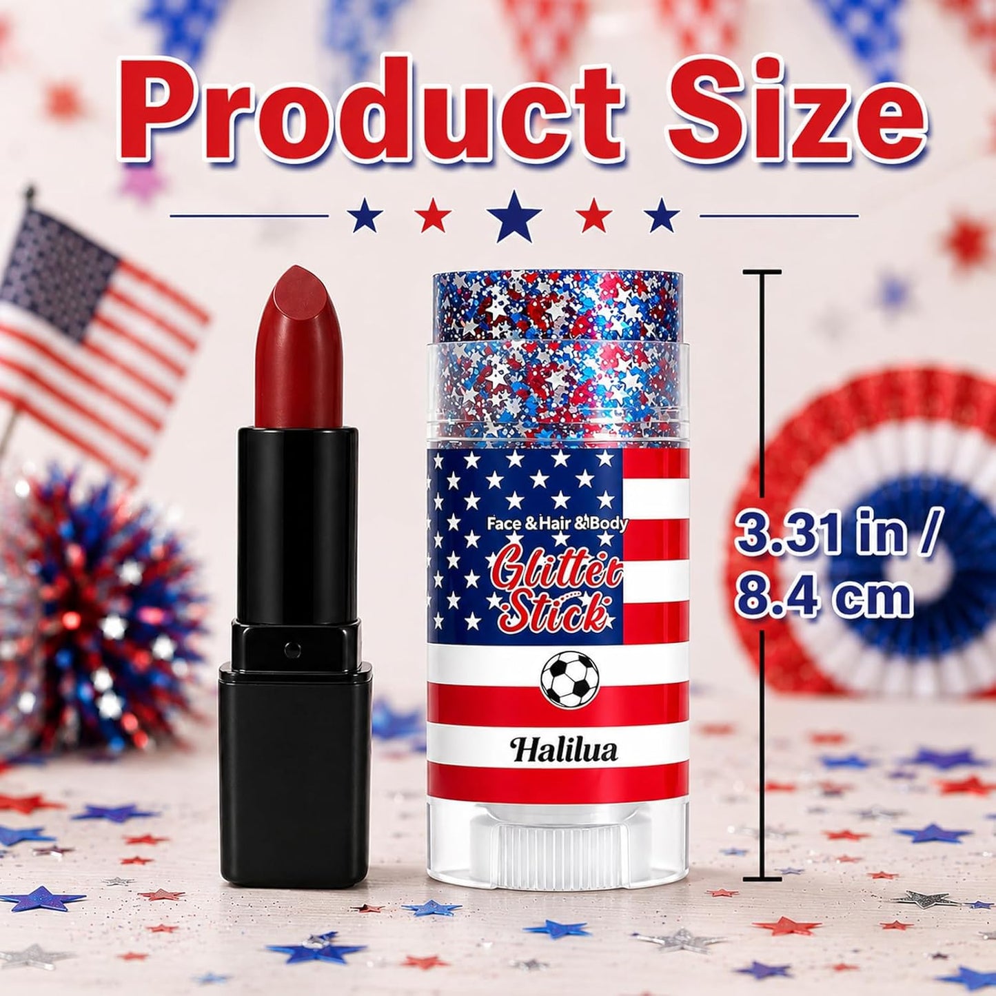 Patriotic 4Th of July Glitter Stick, Sparkle Red White and Blue Face Hair Body Glitter Independence Day 250 Anniversary Party, USA Flag 4Th of July Outfits and Accessories for Women Kids, Memorial Day