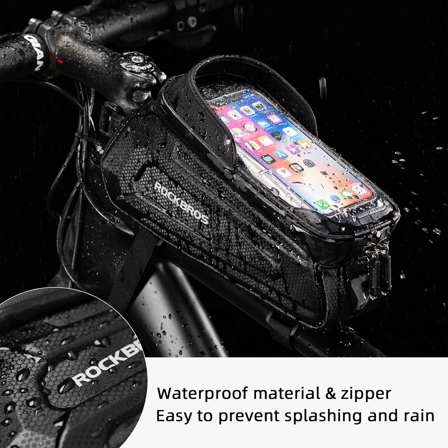 Bike Phone Bag Waterproof Bike Bag Phone Mount EVA Hard Shell Bike Pouch with Rain Cover Compatible with Iphone 14/12/11 Pro XR XS Max Phones below 6.8”