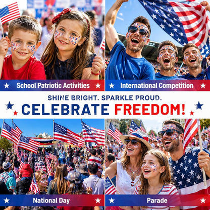 Patriotic 4Th of July Glitter Stick, Sparkle Red White and Blue Face Hair Body Glitter Independence Day 250 Anniversary Party, USA Flag 4Th of July Outfits and Accessories for Women Kids, Memorial Day
