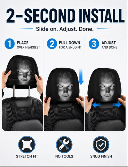 2PCS Ghost Face Headrest Covers, Scary Face Printing Auto Seat Universal Elastic Models Headrest Protector (A)