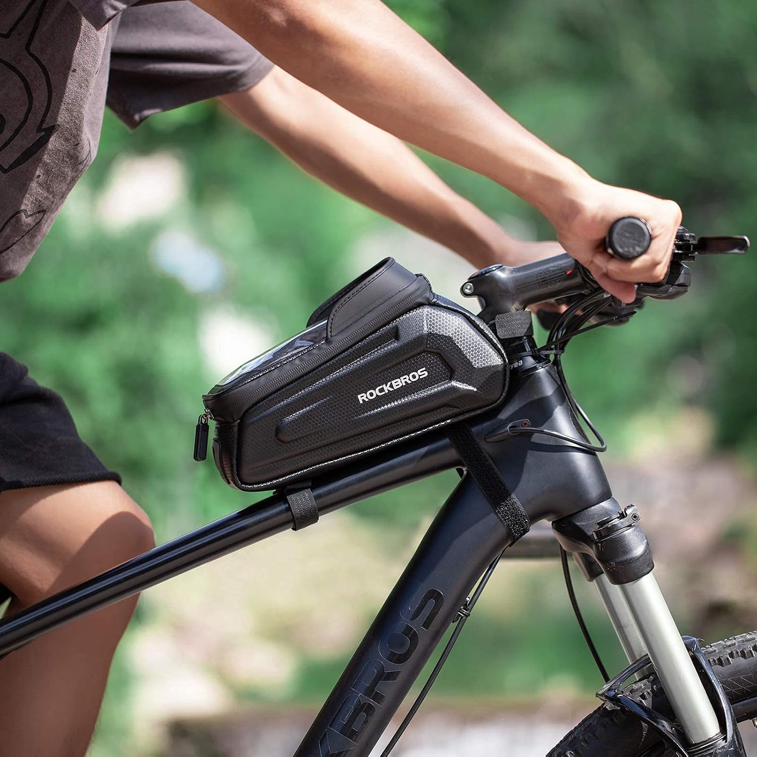 Bike Phone Bag Waterproof Bike Bag Phone Mount EVA Hard Shell Bike Pouch with Rain Cover Compatible with Iphone 14/12/11 Pro XR XS Max Phones below 6.8”