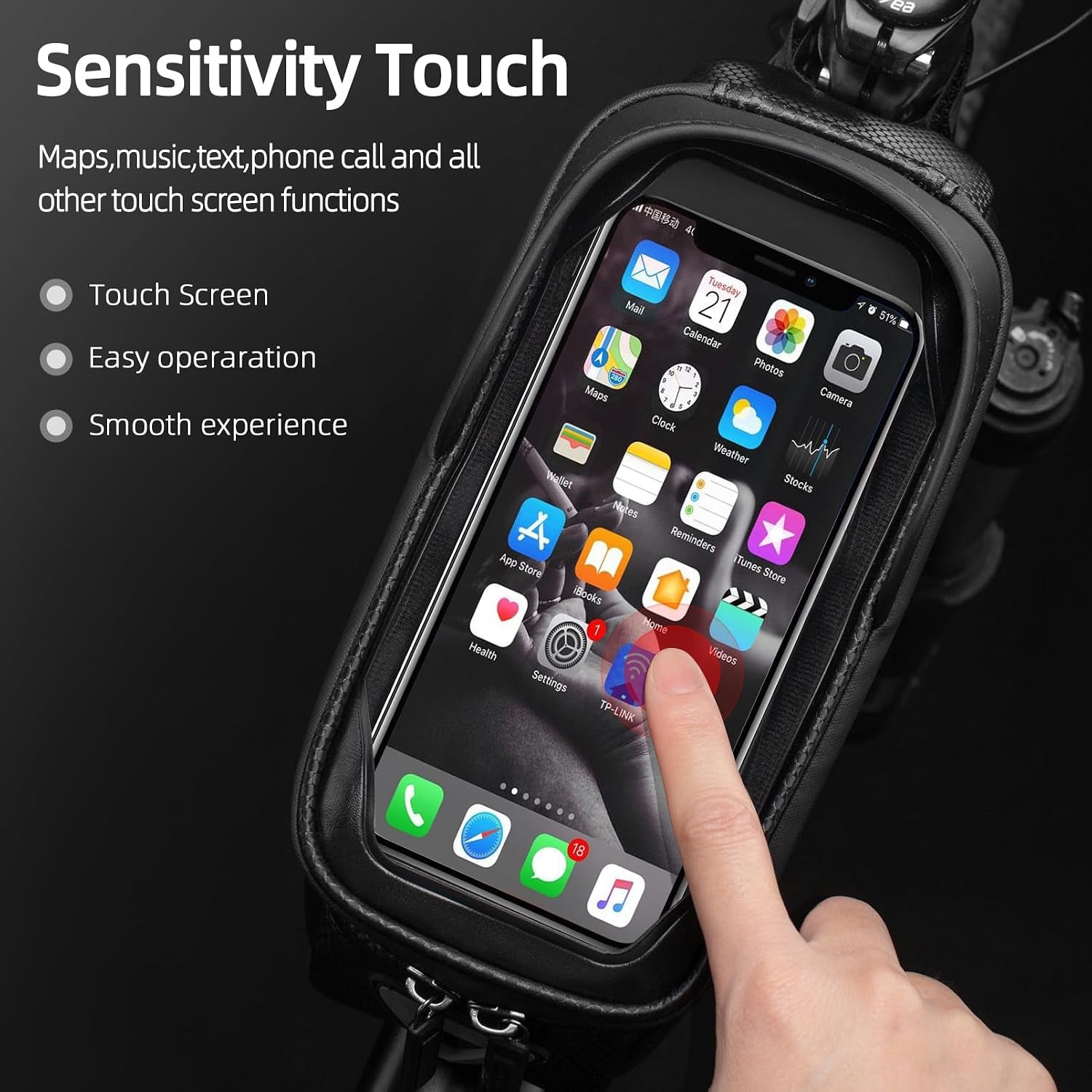 Bike Phone Bag Waterproof Bike Bag Phone Mount EVA Hard Shell Bike Pouch with Rain Cover Compatible with Iphone 14/12/11 Pro XR XS Max Phones below 6.8”