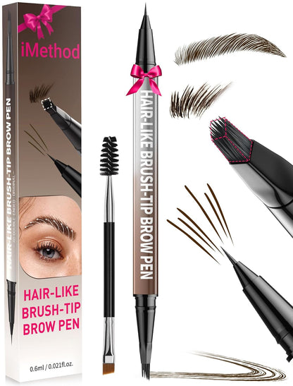 Eyebrow Pen - Eyebrow Pencil,2-In-1 Eyeliner Dual-Ended Brush-Tip Microblading 4D Eyebrow Pencils for Women,Long Lasting Waterproof Hair-Like Brow Pencil,With Eyebrow Brush,Darkbrown