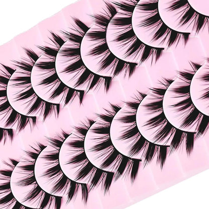 Manga Style Cat Eye Look Volumized False Eyelashes, 10 Pairs Spiky Cluster Lashes, Natural Curl Eye Makeup Strip Lashes, Eyelash Clusters for Women/ Girls Eyelash Extensions for Cosplay & Party, DIY Cluster Lashes