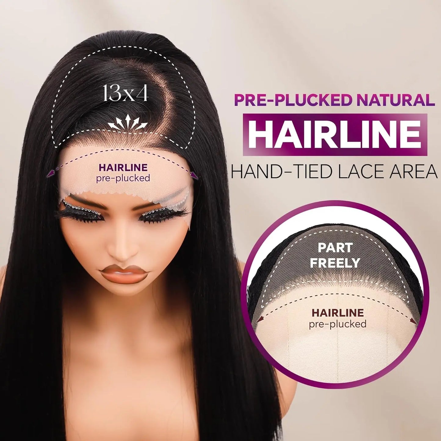 Lush Haute Synthetic Lace Front Wig 13X4 Lace Front Wigs Pre Plucked Long Straight Natural Black Wigs for Black Women 24Inch Ready to Wear Wigs with Baby Hair