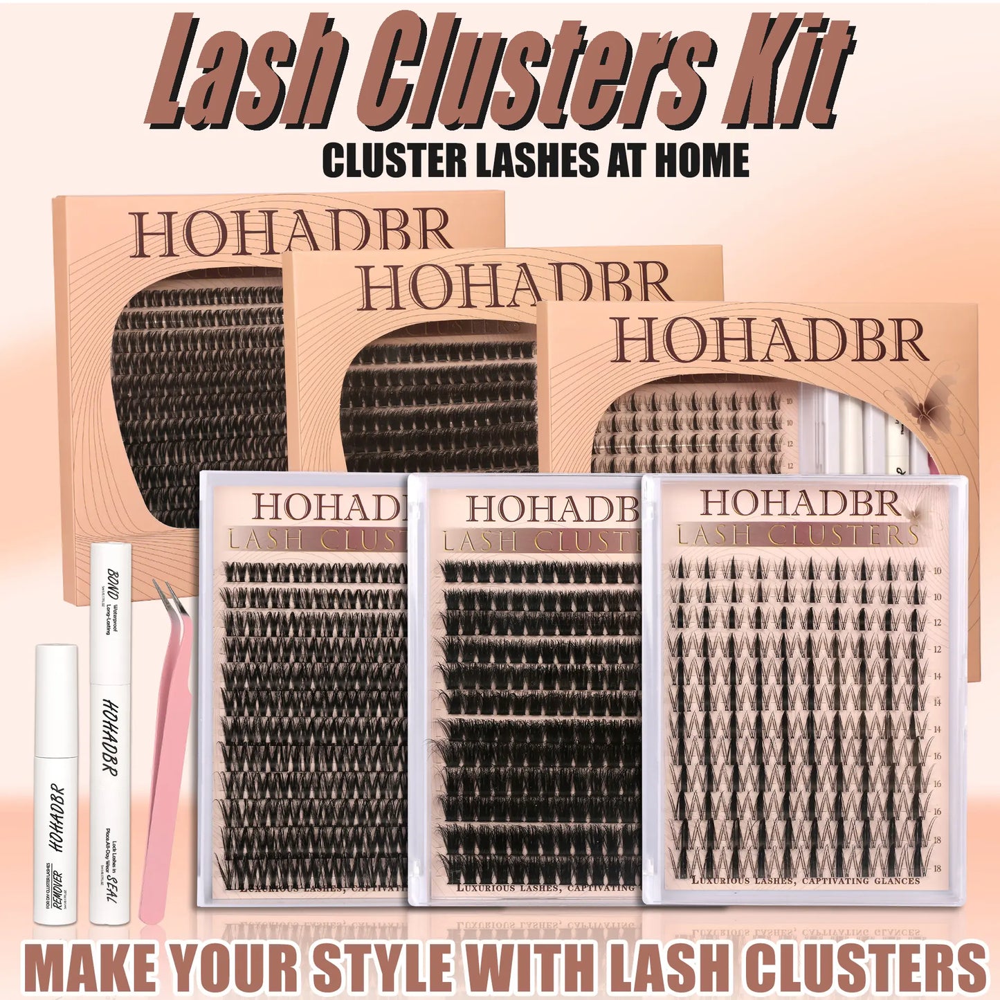 Lash Clusters Kit Natural Individual Lashes Wispy Eyelash Extensions 8-16Mm DIY Lash Extension Kit Lash Bond and Seal Waterproof, Lash Applicator, Thick False Eyelashes Kit