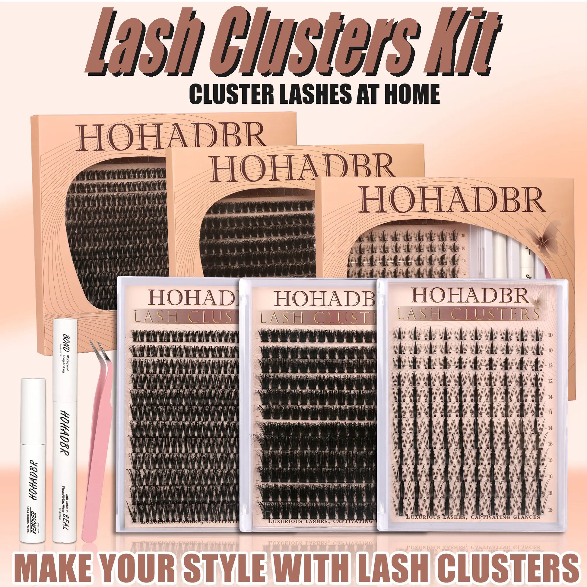 Lash Clusters Kit Natural Individual Lashes Wispy Eyelash Extensions 8-16Mm DIY Lash Extension Kit Lash Bond and Seal Waterproof, Lash Applicator, Thick False Eyelashes Kit
