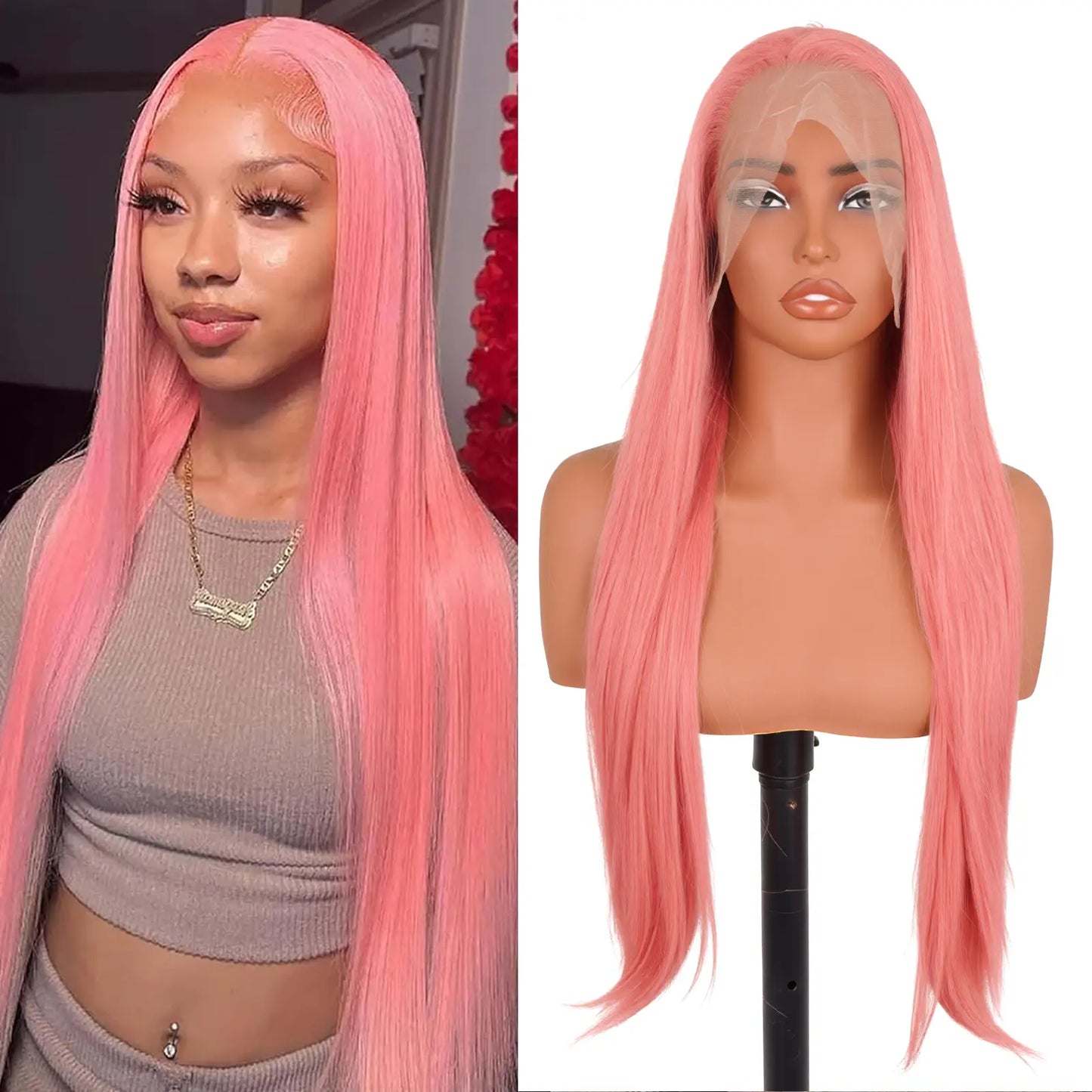 Lush Haute Synthetic Lace Front Wig 13X4 Lace Front Wigs Pre Plucked Long Straight Natural Black Wigs for Black Women 24Inch Ready to Wear Wigs with Baby Hair