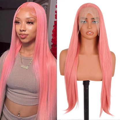 Lush Haute Synthetic Lace Front Wig 13X4 Lace Front Wigs Pre Plucked Long Straight Natural Black Wigs for Black Women 24Inch Ready to Wear Wigs with Baby Hair