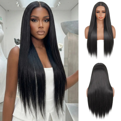 Lush Haute Synthetic Lace Front Wig 13X4 Lace Front Wigs Pre Plucked Long Straight Natural Black Wigs for Black Women 24Inch Ready to Wear Wigs with Baby Hair