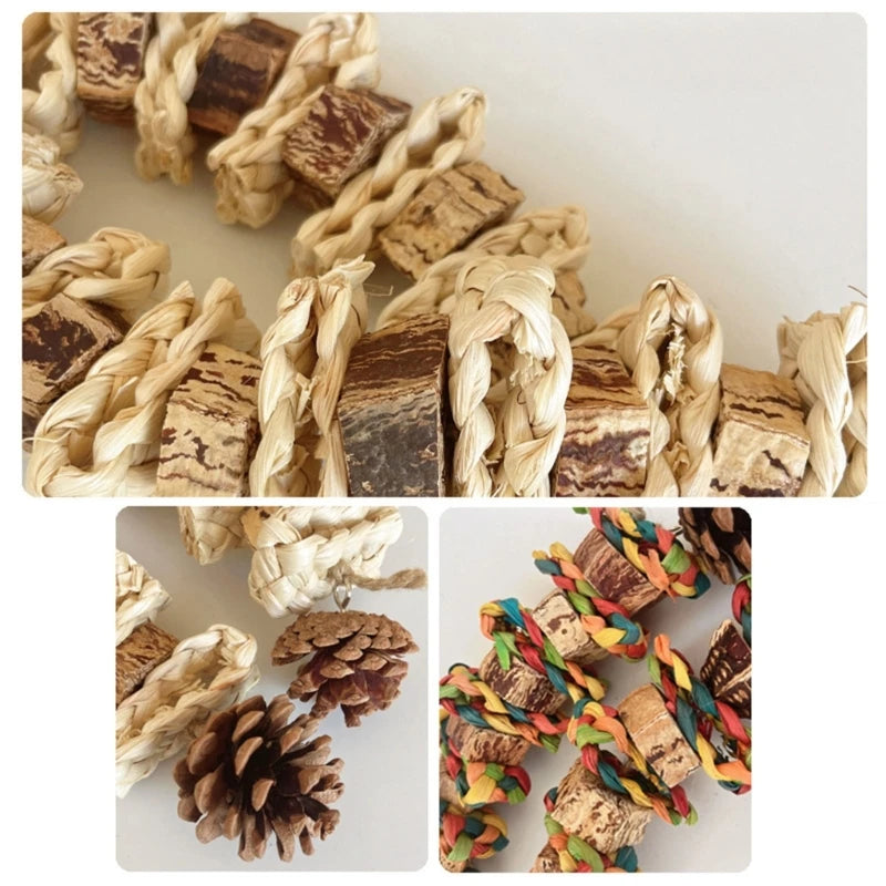 Large Bird Toy Birdcage Hangingtoy Naturalpinecone Block Parrot Chewing Toy Climbing Swing Toy for Lovebirds Cockatoos