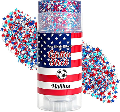 Patriotic 4Th of July Glitter Stick, Sparkle Red White and Blue Face Hair Body Glitter Independence Day 250 Anniversary Party, USA Flag 4Th of July Outfits and Accessories for Women Kids, Memorial Day