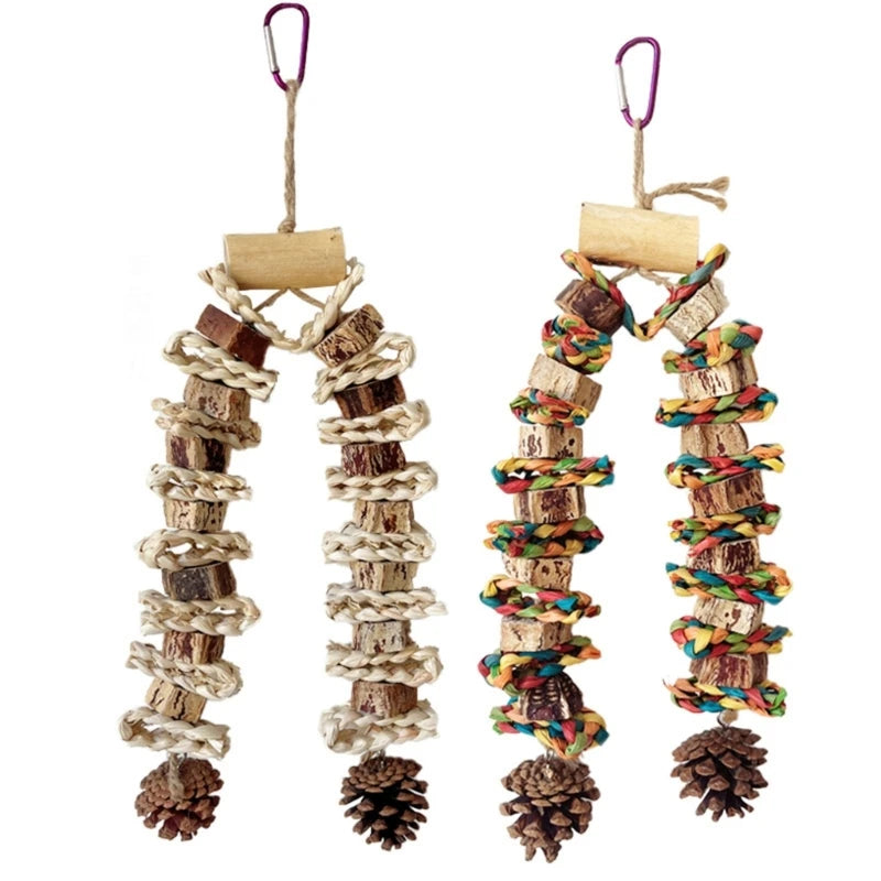 Large Bird Toy Birdcage Hangingtoy Naturalpinecone Block Parrot Chewing Toy Climbing Swing Toy for Lovebirds Cockatoos