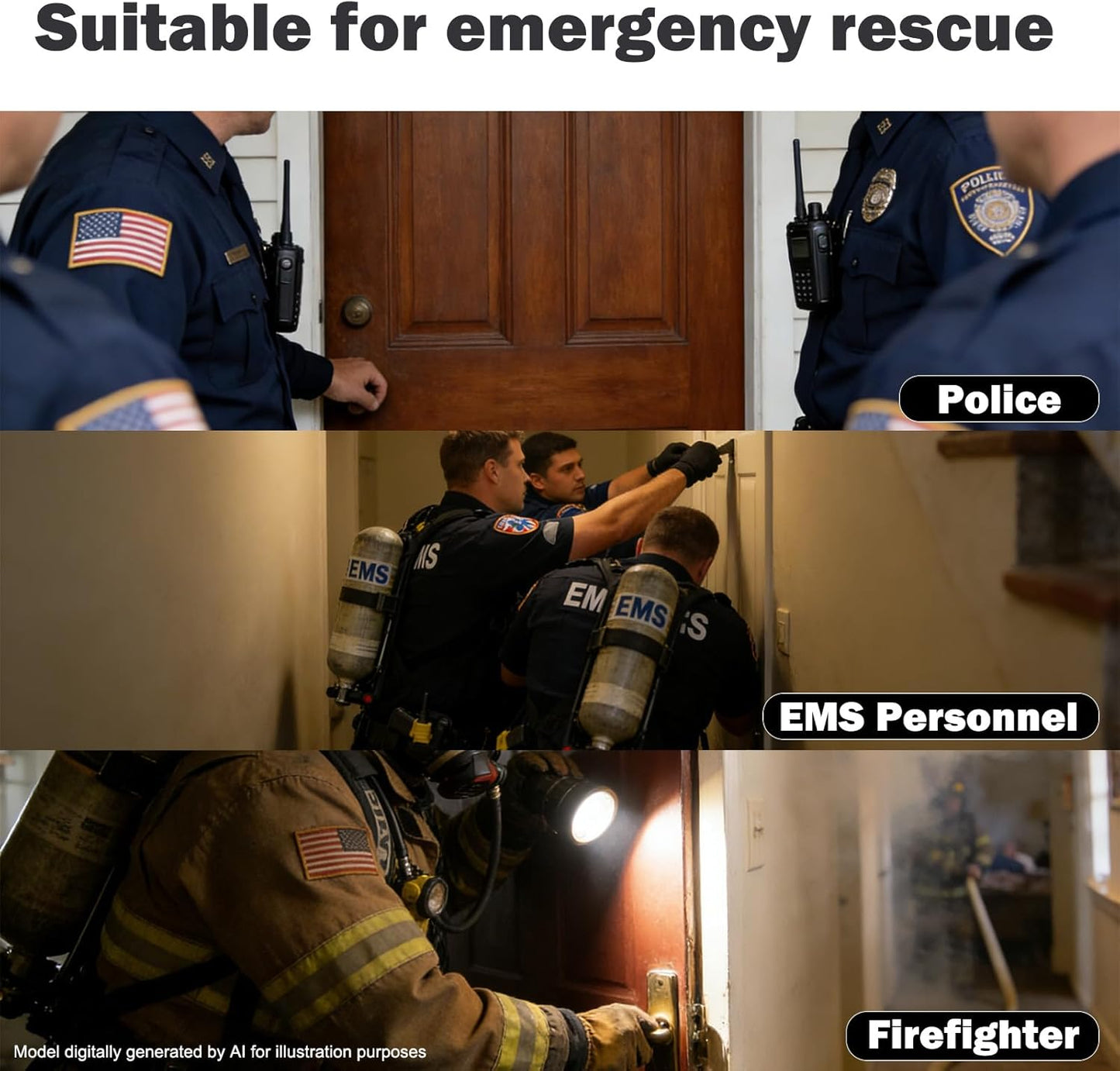 Firefighters' Door Opening Tools Multi-Purpose Kit,3 Pcs Spring Steel Pry Set,Door Lock Opener Tool for First Responders & Firefighter with Protective Gloves