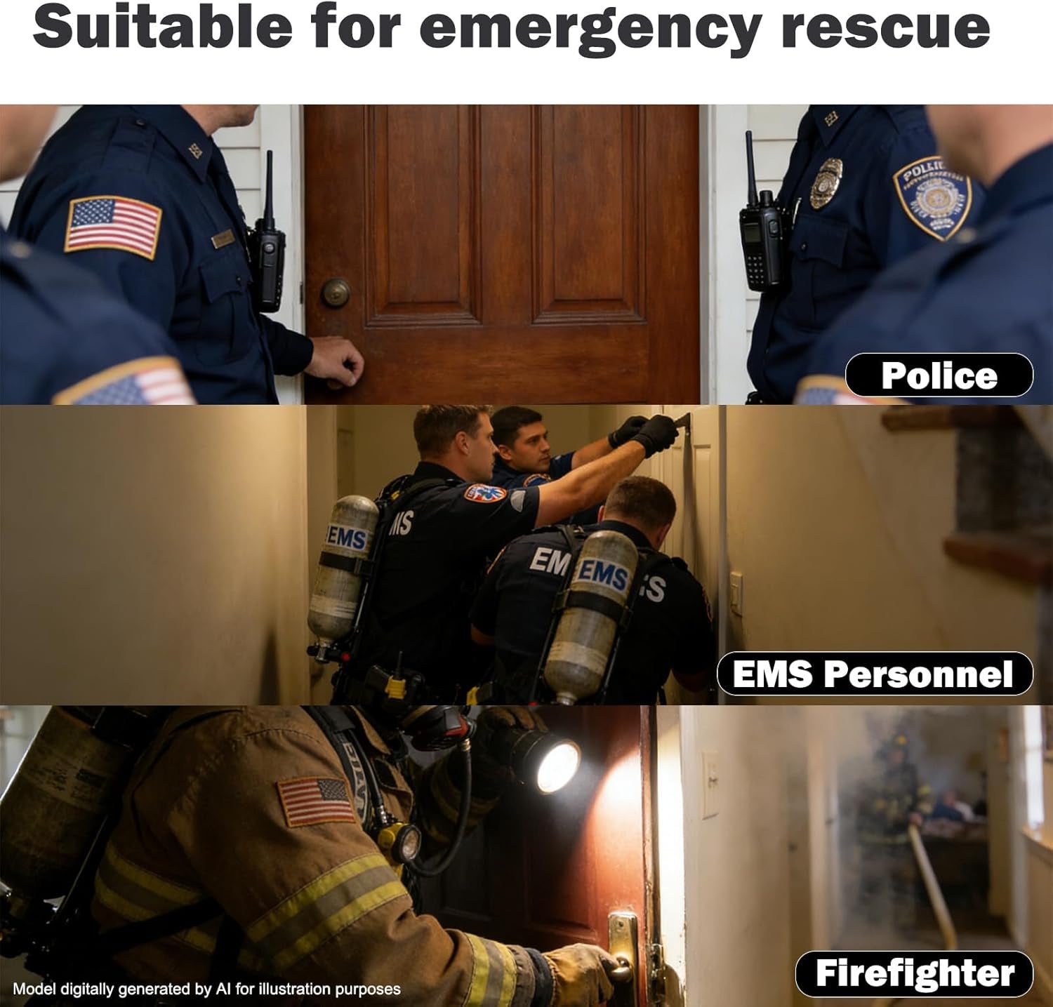 Firefighters' Door Opening Tools Multi-Purpose Kit,3 Pcs Spring Steel Pry Set,Door Lock Opener Tool for First Responders & Firefighter with Protective Gloves