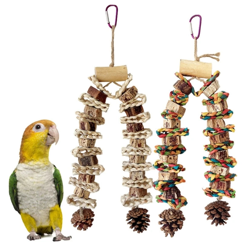 Large Bird Toy Birdcage Hangingtoy Naturalpinecone Block Parrot Chewing Toy Climbing Swing Toy for Lovebirds Cockatoos