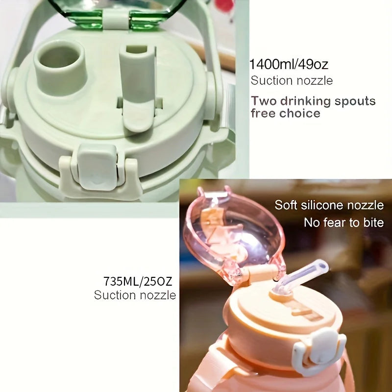 1Pc Cute Bear Water Bottle Bpa-Free Portable Kettle with Straw & Shoulder Strap Heat-Resistant Large-Capacity