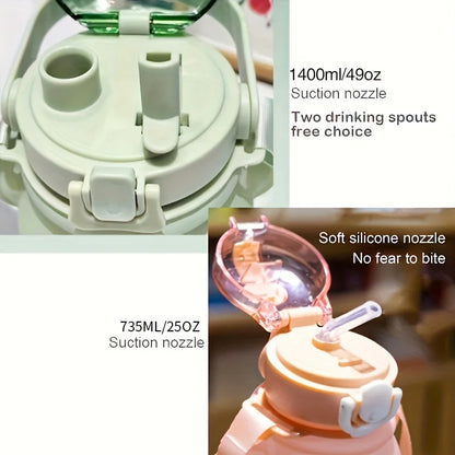1Pc Cute Bear Water Bottle Bpa-Free Portable Kettle with Straw & Shoulder Strap Heat-Resistant Large-Capacity