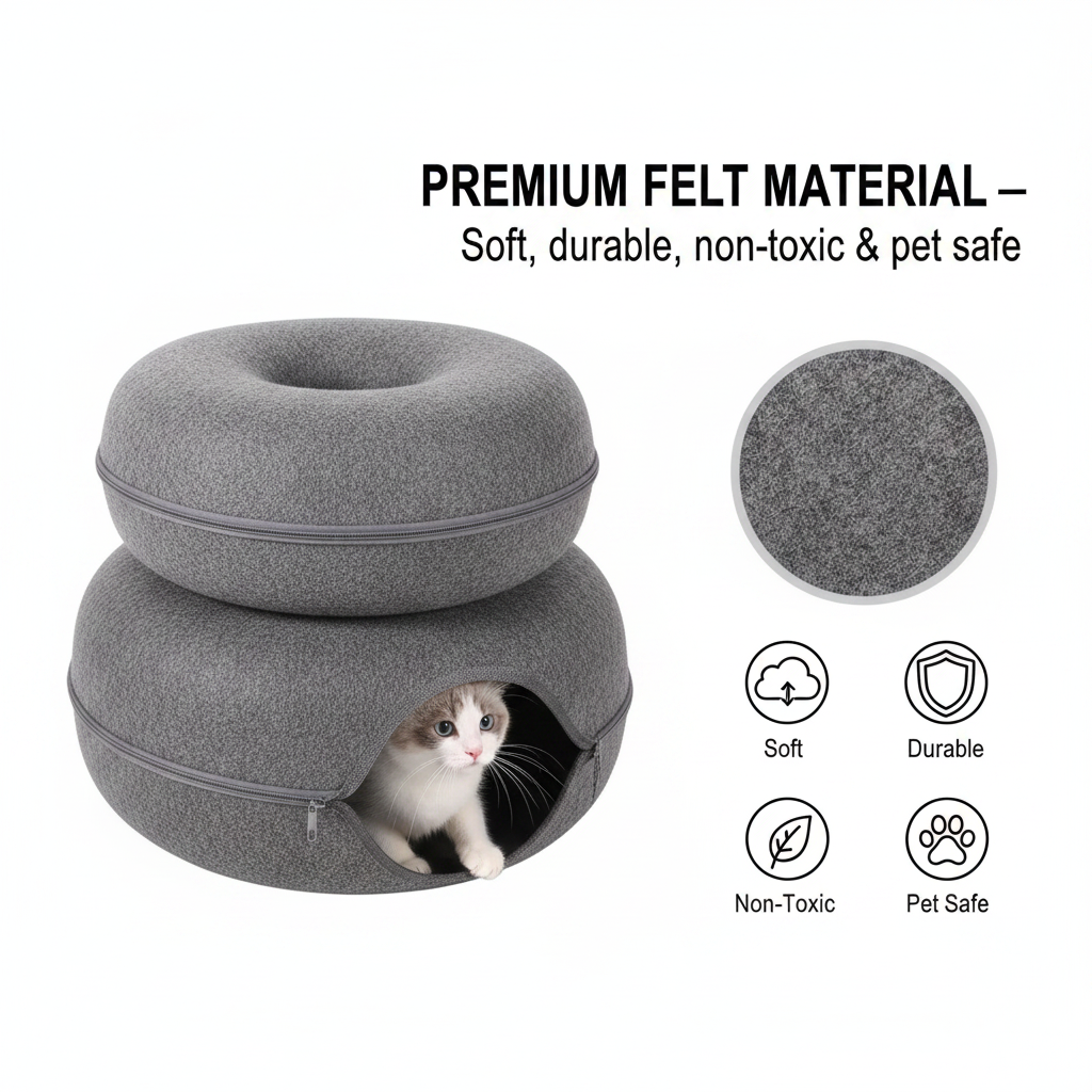 Donut Cat Tunnel Bed Pets House Natural Felt Pet Cat Cave Interactive Toys rounds