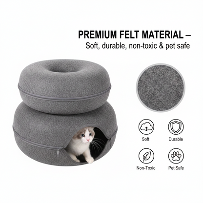Donut Cat Tunnel Bed Pets House Natural Felt Pet Cat Cave Interactive Toys rounds