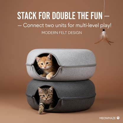 Donut Cat Tunnel Bed Pets House Natural Felt Pet Cat Cave Interactive Toys rounds