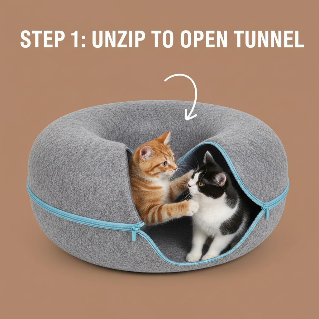 Donut Cat Tunnel Bed Pets House Natural Felt Pet Cat Cave Interactive Toys rounds
