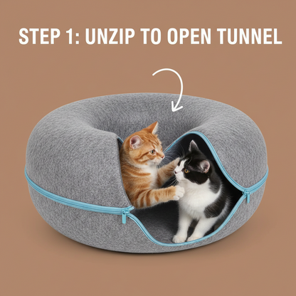 Donut Cat Tunnel Bed Pets House Natural Felt Pet Cat Cave Interactive Toys rounds